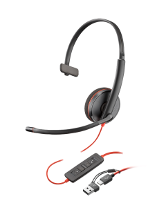 Гарнитура проводная Poly Blackwire 3210 USB-C + адаптер USB-A (Bulk)
