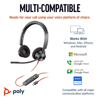 Гарнитура проводная Poly Blackwire 3320 USB-C + адаптер USB-A