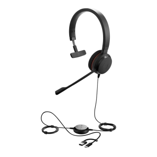 Гарнитура проводная Jabra Evolve 20 UC Mono USB-C + адаптер USB-A