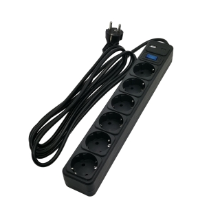 Сетевой фильтр SVC ZC6S-30M-USB/TypeC - 3м, 6 розеток, 1хUSB-A, 1хUSB-C, черный
